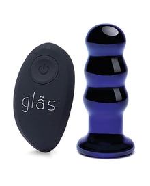 Glas 3.5" Rechargeable Vibrating Beaded Butt Plug - Blue