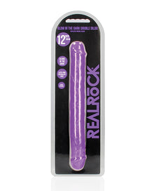 Shots RealRock 12" Double Dong Glow in the Dark - Neon Purple
