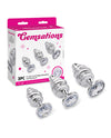 Gemsations 3 pc 2.95" & 3.25" & 3.7" Ripple Bling Bling Metal Butt Plug Training Set - Silver
