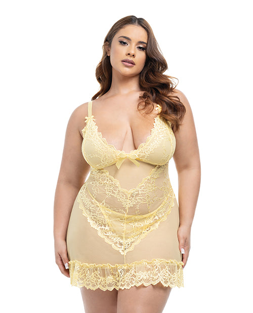 Valentine Lacey Babydoll w/G-String - Pale Banana 1X/2X