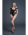Allure Need U Tonight Latex Look Vinyl and Mesh Drop Shoulder Teddy - Black LG