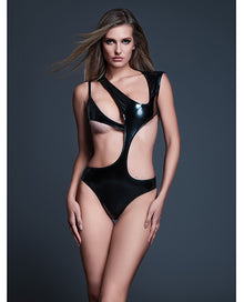  Allure Risque Lover Latex Look Vinyl Peek-A-Boo Teddy - Black MD