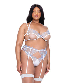 Holiday Snow Queen Metallic Snowflake Embroidered Bra & High Waisted Thong Blue/White 2X