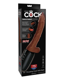  King Cock Plus Thrusting, Warming & Vibrating  7.5" Triple Threat Dong - Brown