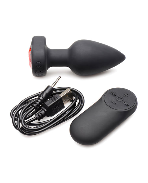 Booty Sparks 28X Silicone Vibrating Red Heart Anal Plug w/Remote - Small