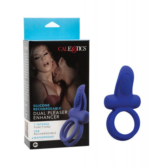 Couple's Enhancers Silicone Rechargeable Dual Pleaser Enhancer  - Blue