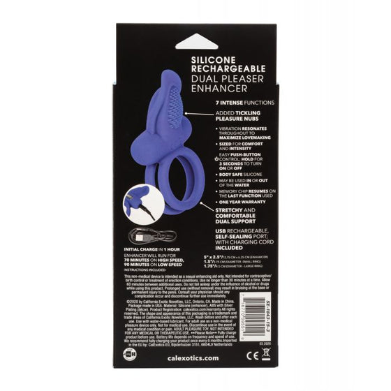 Couple's Enhancers Silicone Rechargeable Dual Pleaser Enhancer  - Blue