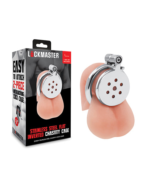 Lockmaster Stainless Steel Flat Inverted Chastity Cage - Silver