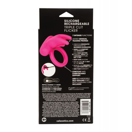 Silicone Rechargeable Triple Clit Flicker - Pink