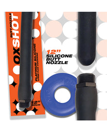  Oxballs Oxshot 12" Silicone Butt Nozzle w/Flex Cockring - Black/Blue