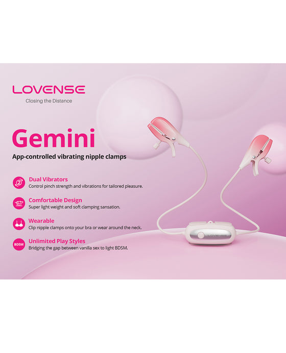 Lovense Gemini Vibrating Nipple Clamps - Pink
