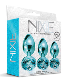  Nixie Metal Butt Plug Trainer Set w/Inlaid Jewel - Blue Metallic