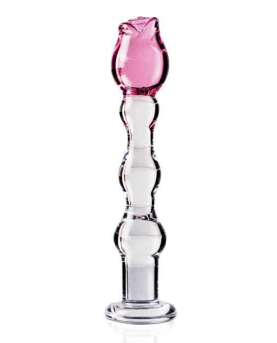 Icicles No. 12 Hand Blown Glass Massager - Clear w/Rose Tip