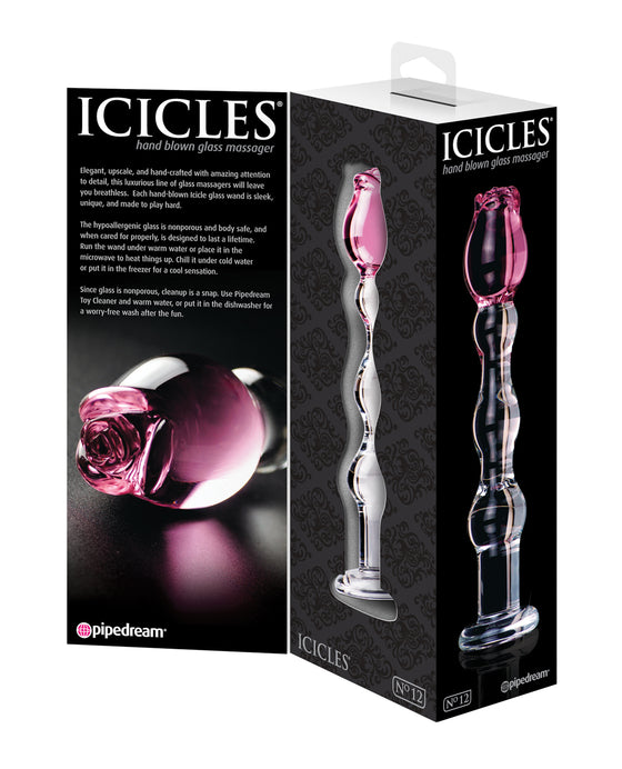 Icicles No. 12 Hand Blown Glass Massager - Clear w/Rose Tip