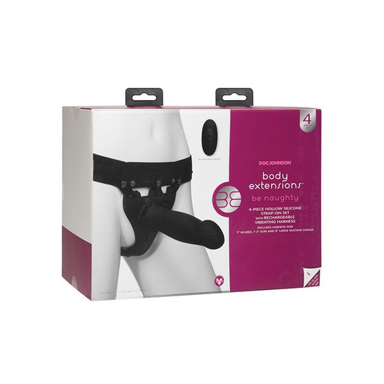 Body Extensions Be Naughty Vibrating 4 Piece Strap On Set