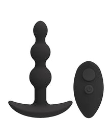  A Play Beaded Rechargeable Silicone Anal Plug w/Remote - Black