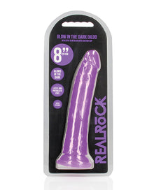 Shots RealRock 8" Slim Dildo Glow in the Dark - Neon Purple