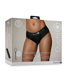  Shots Ouch Vibrating Strap On High-Cut Brief - Black M/L