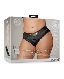  Shots Ouch Vibrating Strap On High-Cut Brief - Black XL/XXL