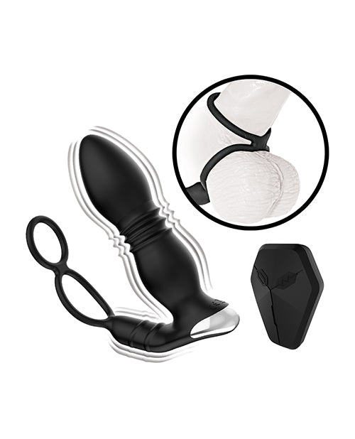 Ass-station Remote Prostate Power Plug w/Cock & Ball Ring  - Black