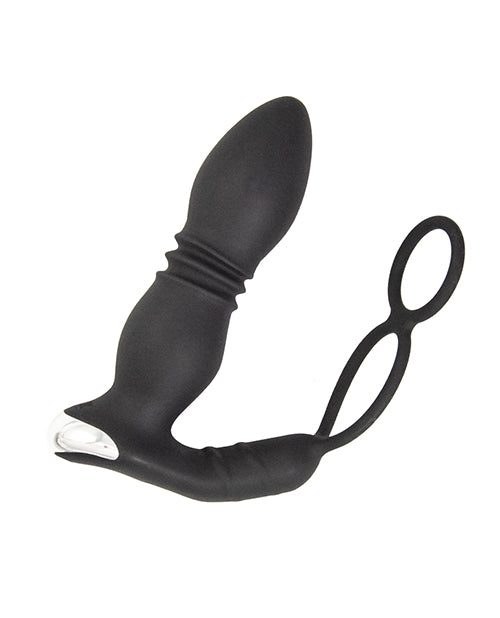 Ass-station Remote Prostate Power Plug w/Cock & Ball Ring  - Black