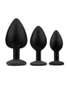 Gemsations 3 pc 2.75" & 3.15" & 3.7" Silicone Bling Bling Butt Plug Training Set - Black