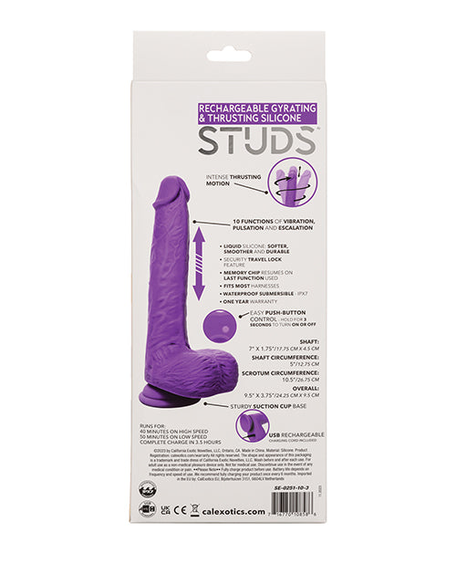 Silicone Studs Rechargeable Gyrating & Thrusting Vibrator - Purple