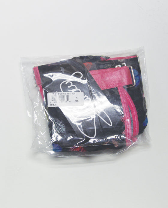 Black Mesh Butterfly Print Flutter Sleeve Top w/Thong 2 pc Set - Multi-Color MD