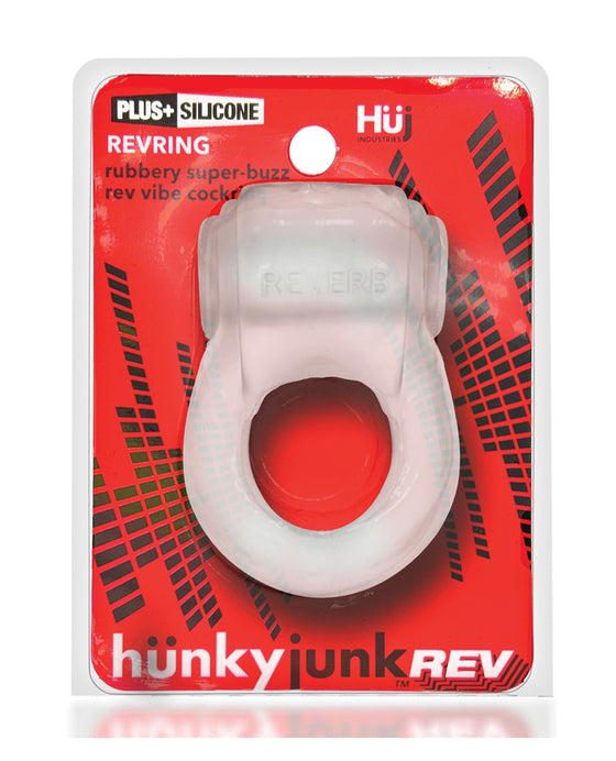 Hunky Junk Revring Cock Ring w/Vibe - Clear w/Blue Vibe