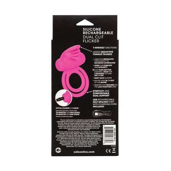 Silicone Rechargeable Dual Clit Flicker Enhancer - Pink
