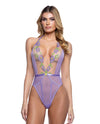Peony Blossom Embroidered Halter Top Teddy - Lilac LG