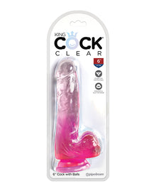  King Cock Clear 6" Cock w/Balls - Pink