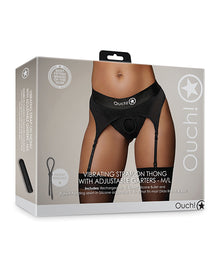  Shots Ouch Vibrating Strap On Thong w/Adjustable Garters - Black M/L