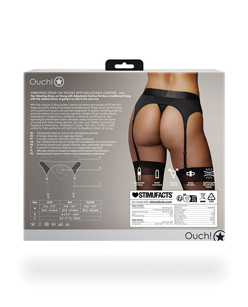 Shots Ouch Vibrating Strap On Thong w/Adjustable Garters - Black M/L