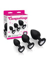 Gemsations 3 pc 2.75" & 3.15" & 3.7" Silicone Bling Bling Heart Butt Plug Training Set - Black