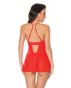 Holiday Scallop Stretch Lace & Mesh Babydoll & Thong Red/Gold XL