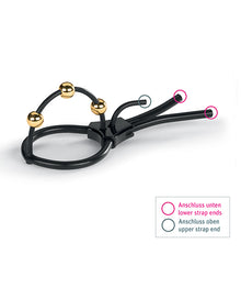  Mystim Pearly Pete Corona Strap w/Gold Balls - Black