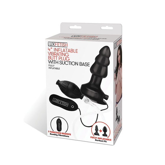 Lux Fetish 4" Inflatable Vibrating Butt Plug w/Suction Base - Black