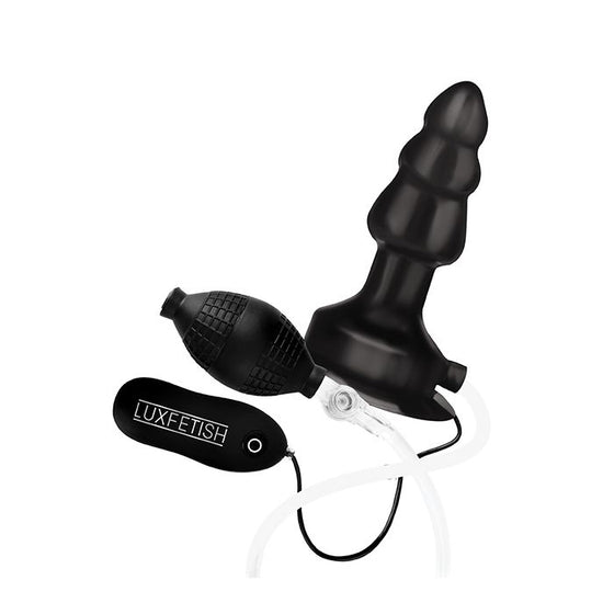 Lux Fetish 4" Inflatable Vibrating Butt Plug w/Suction Base - Black