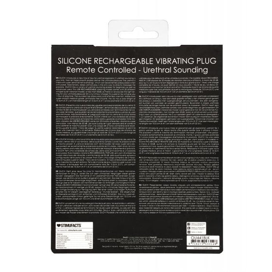 Shots Ouch Urethral Sounding Silicone Rechargeable & Remote Controlled Vibrating Plug - Black