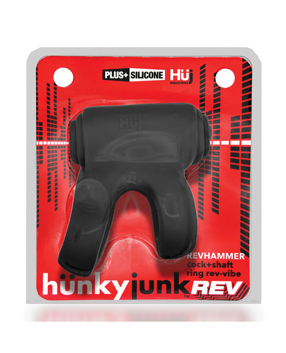 Hunky Junk Revhammer Shaft Vibe Ring - Tar Ice w/Red Vibe