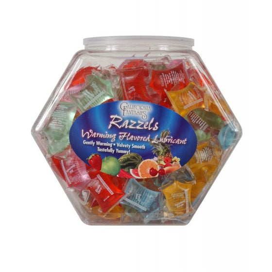 Razzels Warming Lubricant - Pillow Pack Asst. Flavors Bowl of 100