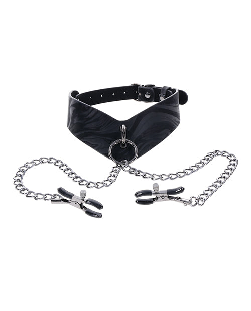 Sportsheets Velvet Noir Collar & Removable Clamps - Black