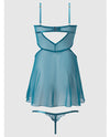 Nova Lace & Mesh Babydoll w/G-String 2 pc Set - Jade Blue 3X/4X