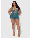 Nova Lace & Mesh Babydoll w/G-String 2 pc Set - Jade Blue 3X/4X