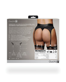  Shots Ouch Vibrating Strap On Thong w/Adjustable Garters - Black XL/XXL