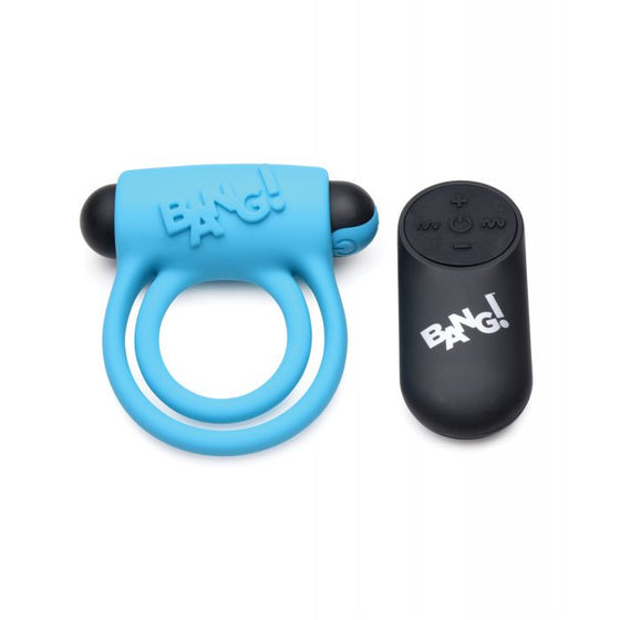 Bang! Vibrating Cock Ring & Bullet w/Remote Control - Blue