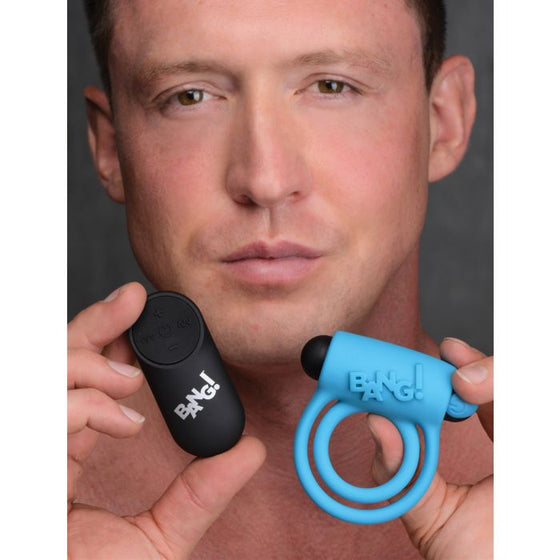 Bang! Vibrating Cock Ring & Bullet w/Remote Control - Blue