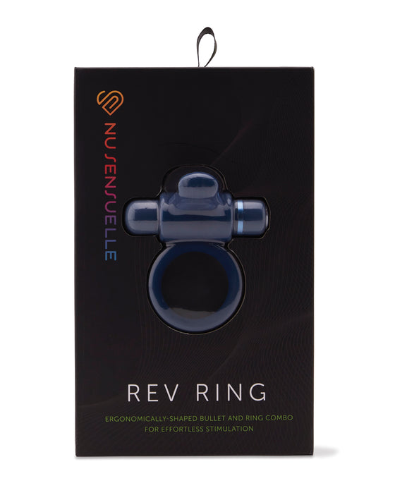 Nu Sensuelle Rev Silicone 7 Function Silicone Bullet Ring w/Flutter Tip - Navy