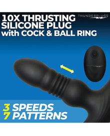  ThunderPlugs 10X Thrusting Silicone Vibrator w/Cock & Ball Strap & Remote - Black